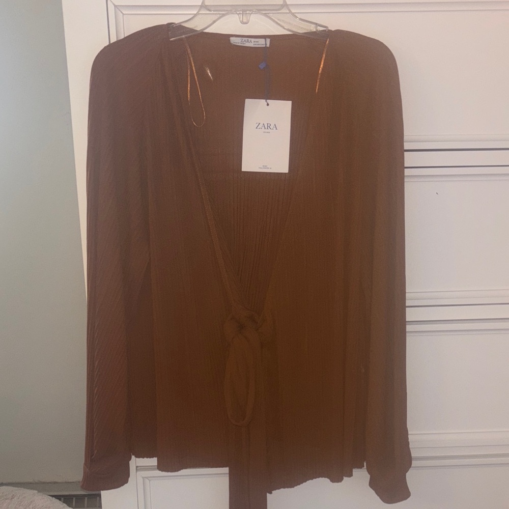 Zara Women's Rich Brown Tie-Front Blouse